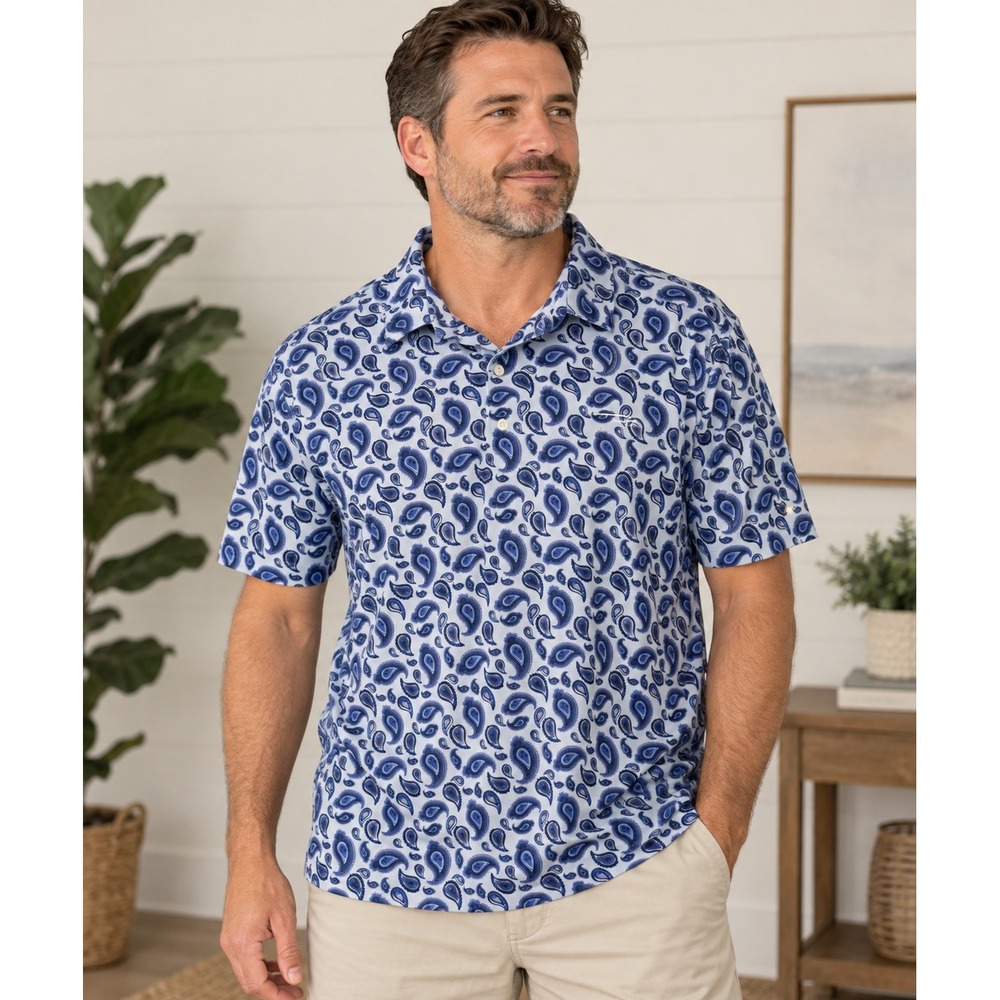 Turtleson Kiva Dunes Paisley Performance Golf Polo Men's XL Blue White